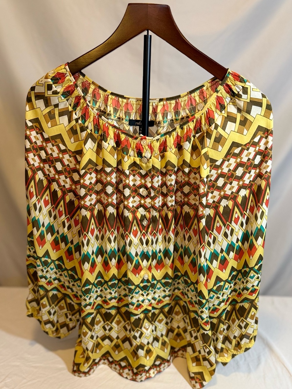 Rafaella 3/4 Sleeve Flowy Boho Aztec Geometric Peasant Blouse Size XL (XX)